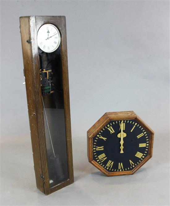 An oak cased Synchronome electric wall clock, clock 4ft 2in.